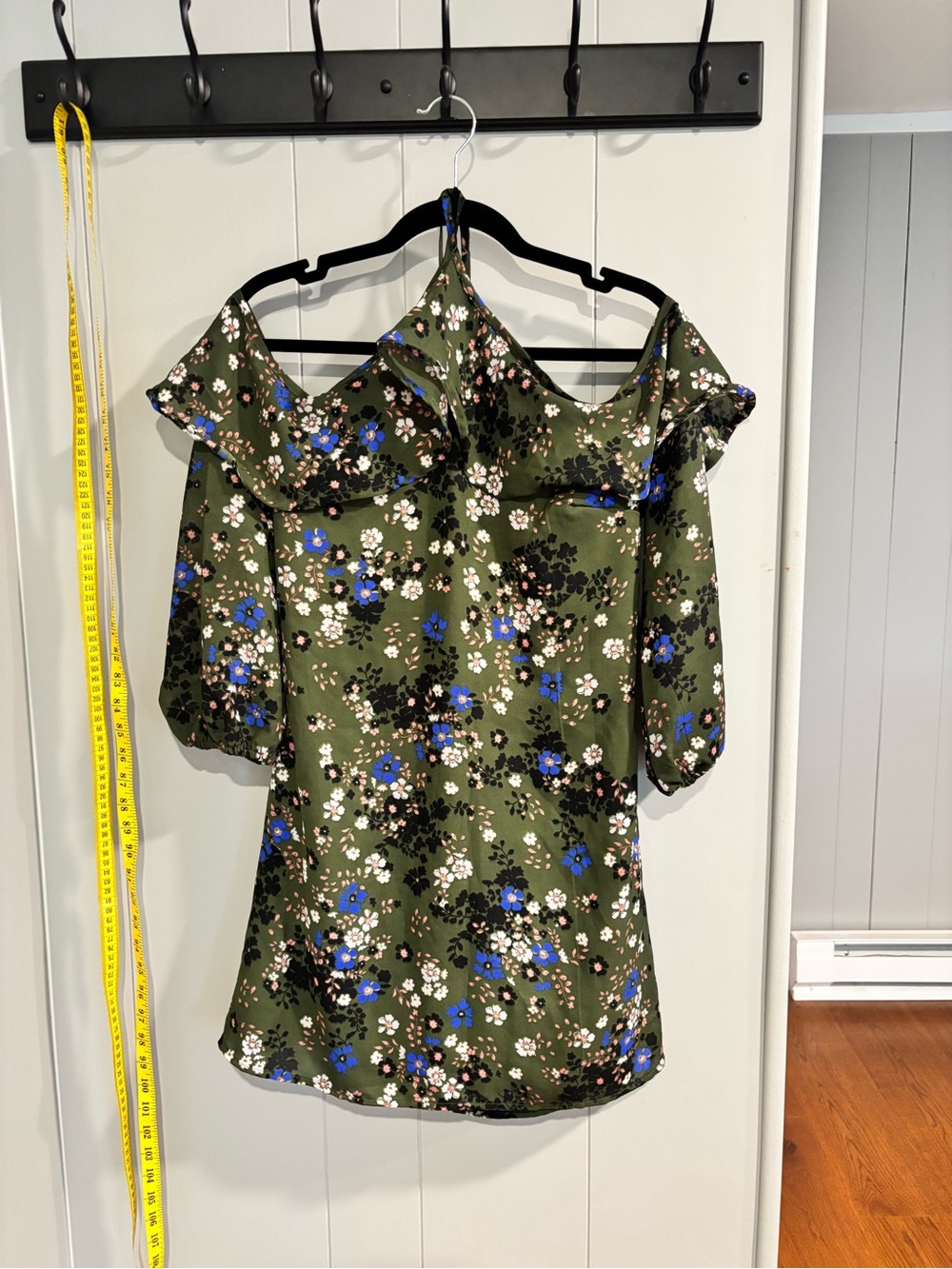 Charlotte Russe Olive Cold-Shoulder Floral Ruffle Tunic